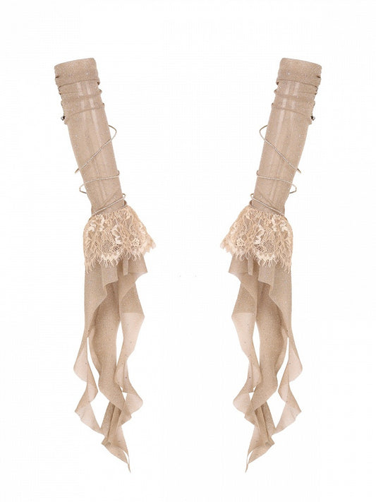 Brown Lace Streamer Arm Sleeves with Wire Detail - Virtual Orbit
