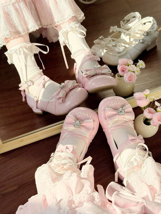 Lolita Hem Details Mary Scalloped Pink Sweet with Bow Shoes Jane