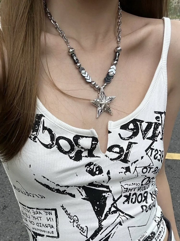 Star Pendant Silver Chain Necklace - YSHXS