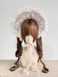 Pastel Pink Lolita Bonnet – Lace & Pearl Accents | MAID Lolita Headpieces
