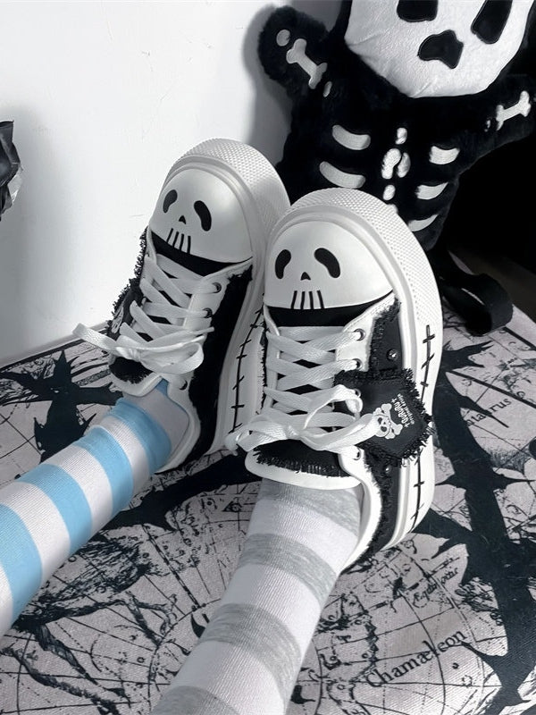 with Lace-up Sneakers White Flag Closure Black Ghost Y2K