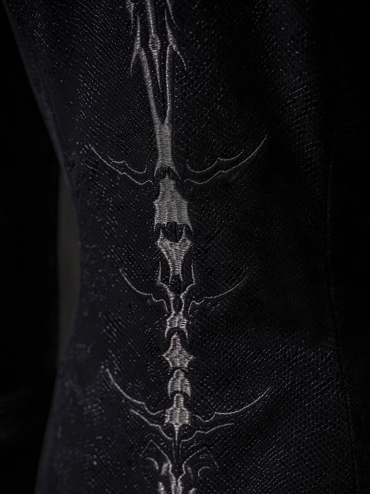 Spine Coat Ouji Collar Versatile Gothic Black Lizard Embroidery Fashion Back with