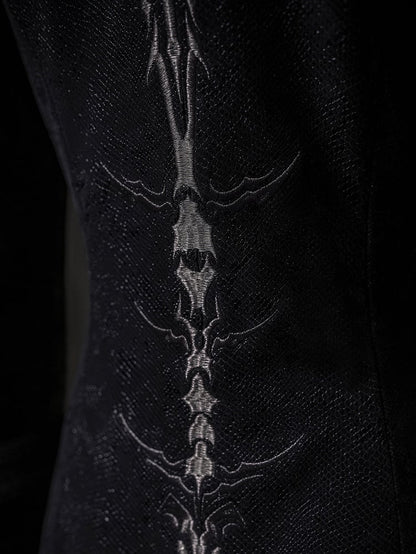 Spine Coat Ouji Collar Versatile Gothic Black Lizard Embroidery Fashion Back with