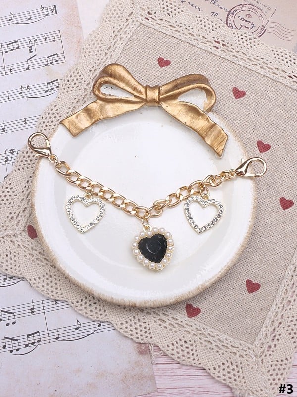 Jirai Options 7 Kei Shoe Chain Heart Pearl Color Rhinestone