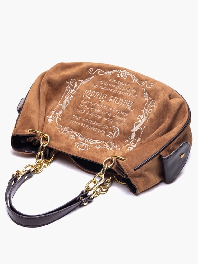 Capacity Vintage Brown Gothic Lettering Embroidered Tote Bag with Large