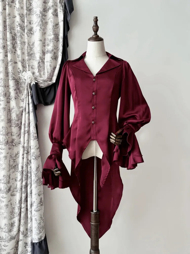 Red Gothic Lolita Swallow Tail Long Sleeves Shirt