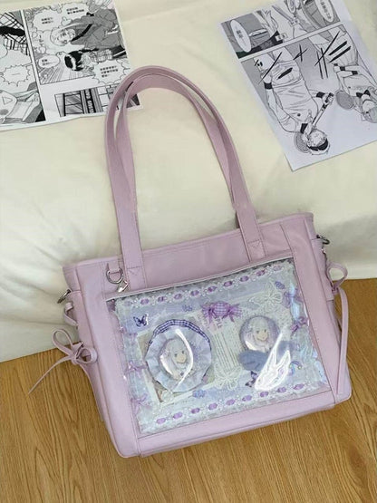 Tote Colors Accents Bag Side Tie 8 Ita with PU Bow