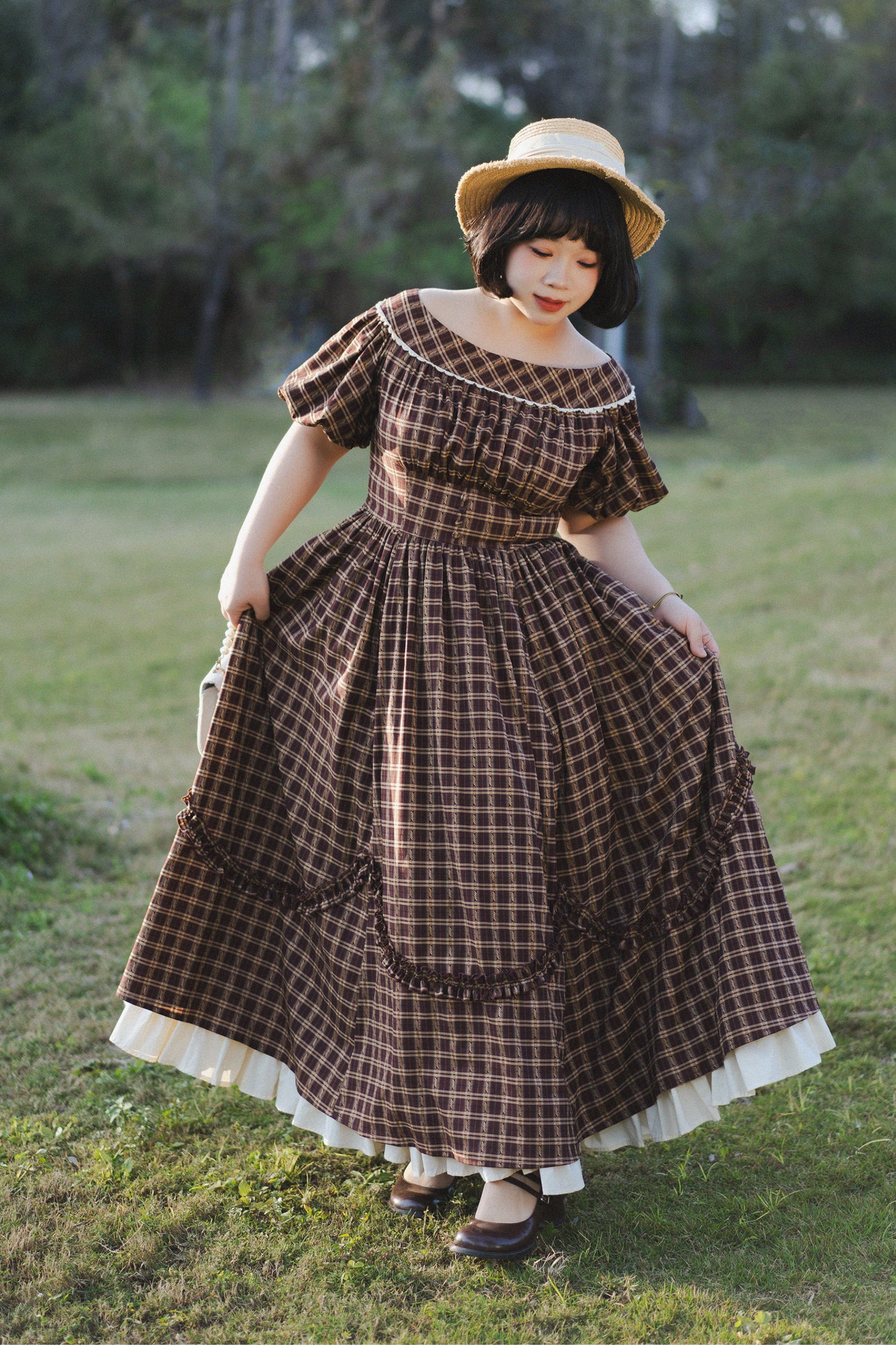 チェックレトロワードロリータペチコートドレスフォレスト+