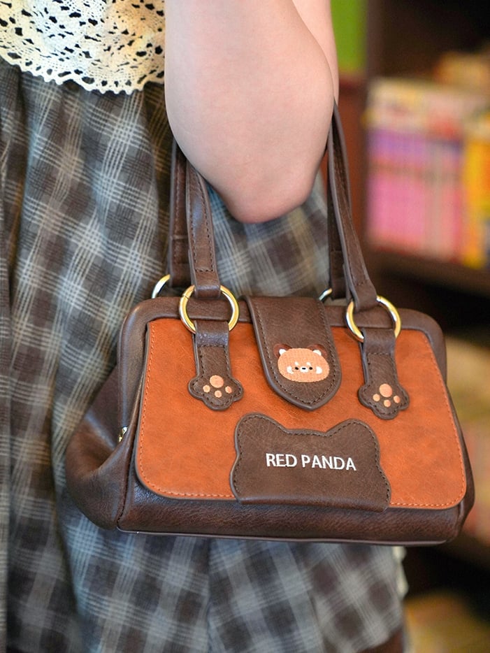 Braune PU-Tasche im Panda-Design für Schulter/Crossbody in Rot