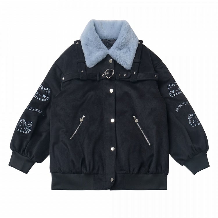 バックル付きブルー＆ブラックのキュートなバニーコート