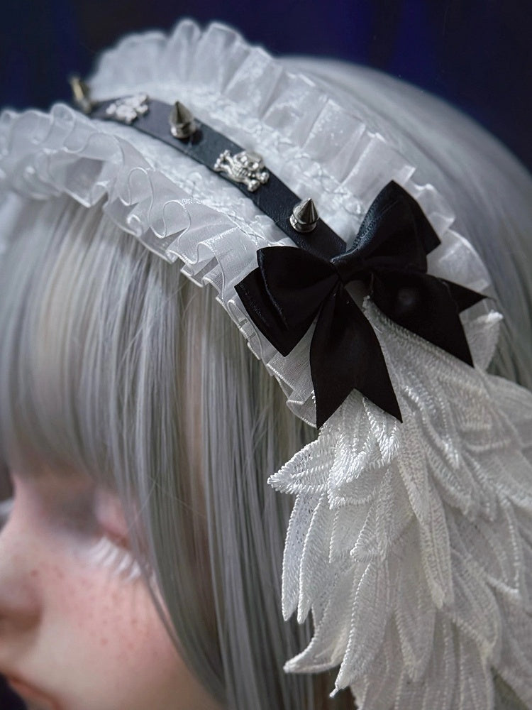 Dark Wing Strap with Style Leather White Angel Black Alternative Hairband Rivet