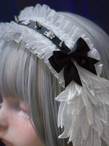 Dark Wing Strap with Style Leather White Angel Black Alternative Hairband Rivet