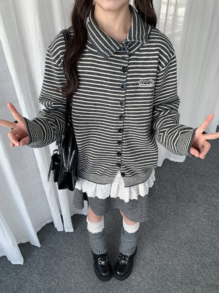 Black White Striped Asymmetrical Cardigan - Solkatt