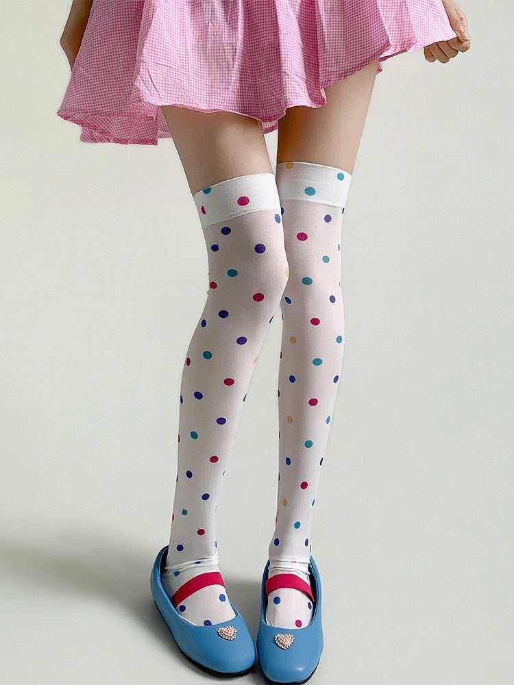 Colorful Polka-Dot Sheer Over-The-Knee Stockings, 2 Options - Night Experiment