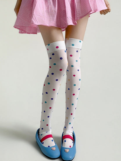 Colorful Polka-Dot Sheer Over-The-Knee Stockings, 2 Options - Night Experiment
