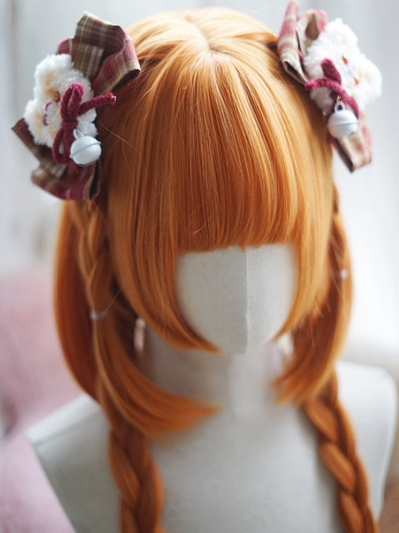 Milchweiß/Karamell/Orange/Pink &amp; Schwarz, hüftlange, glatte Perücke mit vollem Pony