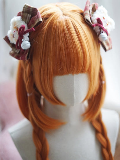 Milchweiß/Karamell/Orange/Pink &amp; Schwarz, hüftlange, glatte Perücke mit vollem Pony