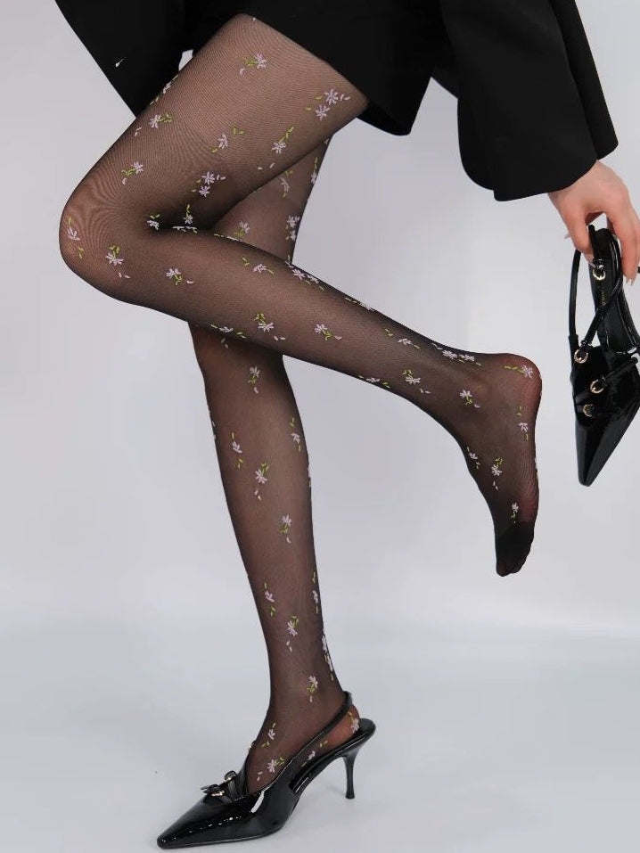 Black Tights Pattern Floral Y2K