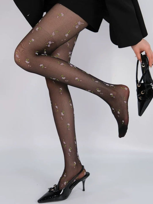 Black Tights Pattern Floral Y2K