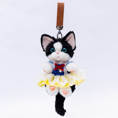 Cute Black/Gray/White with Skirt Yellow Devon Keychain Cat Accent
