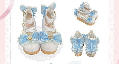 Blue Hanayome Bow Accents Sweet Lolita Platform Shoes