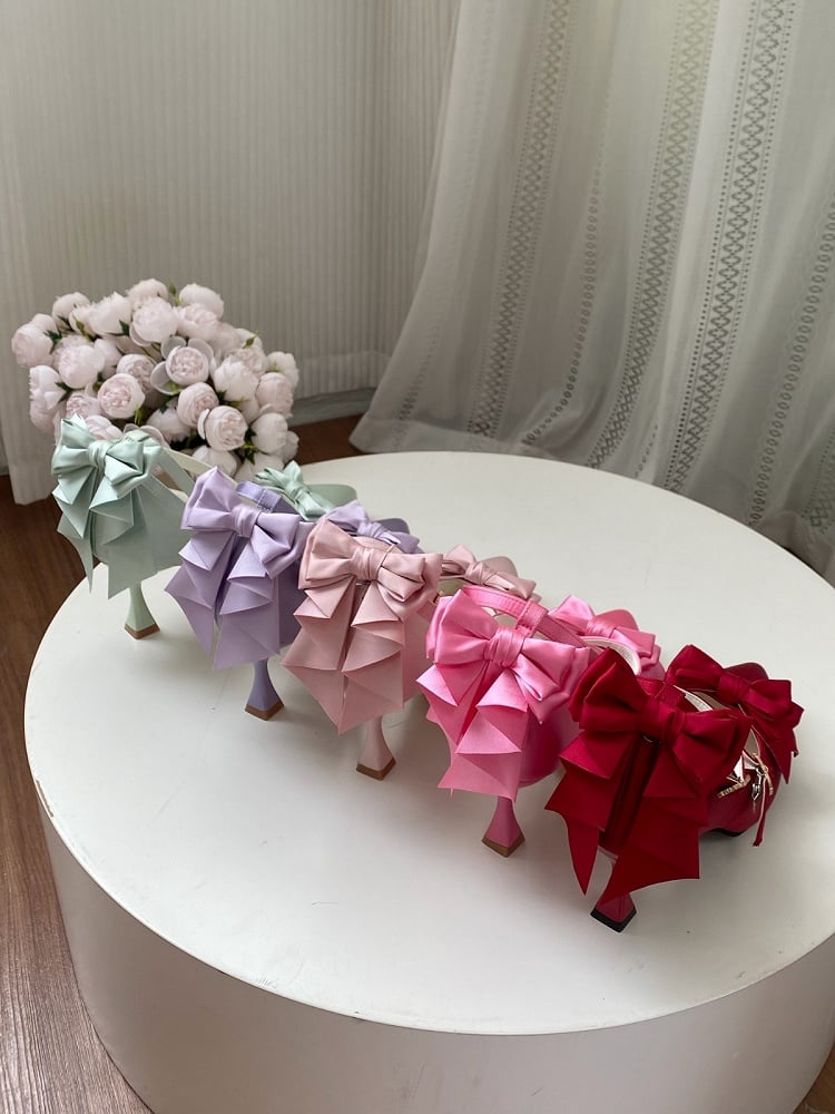 Seven Color Sweet Lolita 7CM Pointed Heels with Back Butterfly Bow - Seven Day Dream
