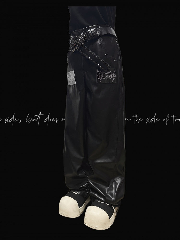 Black Pants Cut Letter Straight-leg Applique Punk