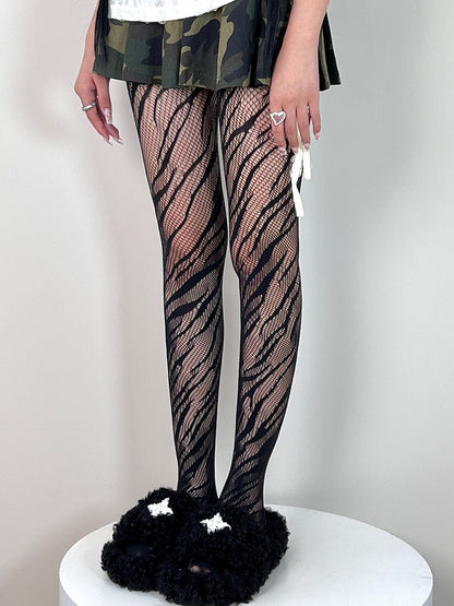 Y2K Black Tights Zebra-stripe