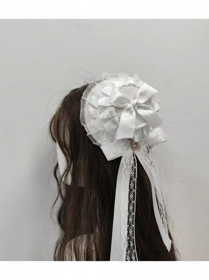 Cute Lace-Trimmed Lolita Mini Hat with Bow Embellishment - Ye Cheng Hair Accessory