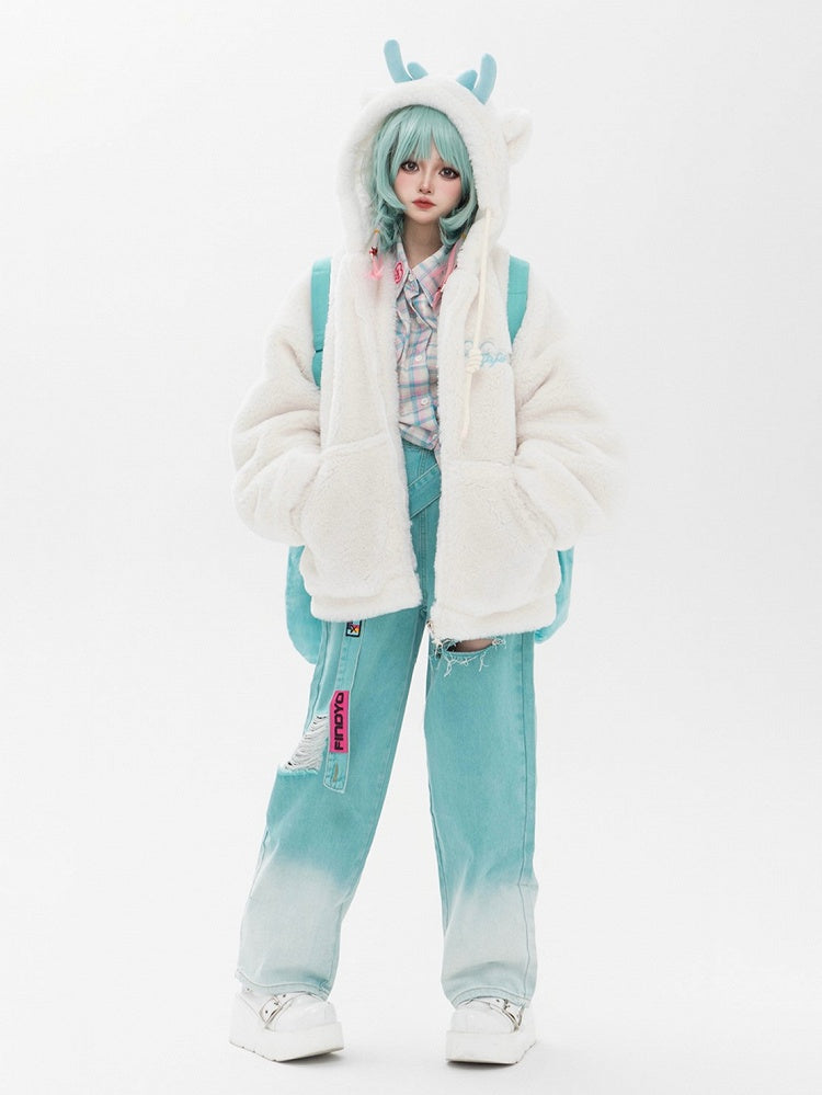 Lake – Asymmetrische, blaue Hose mit Löchern im Used-Look