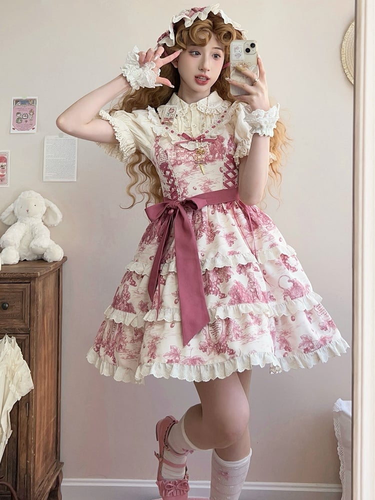 Grapes Detachable Jumper Lolita Skirt Print Pink Hem