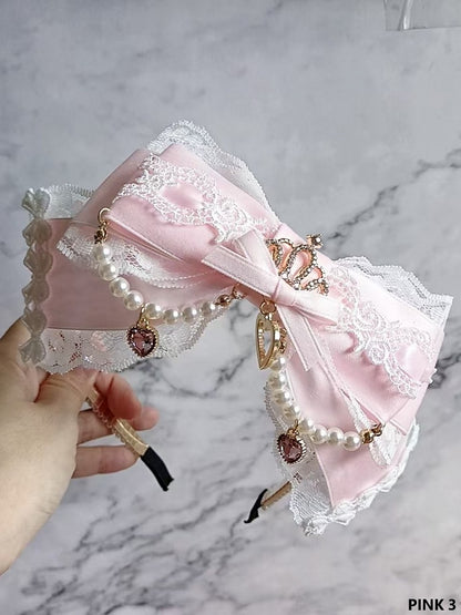 Color KC Lace Jirai 8 Decor with Bowknot Kei Crown Options Rhinestone