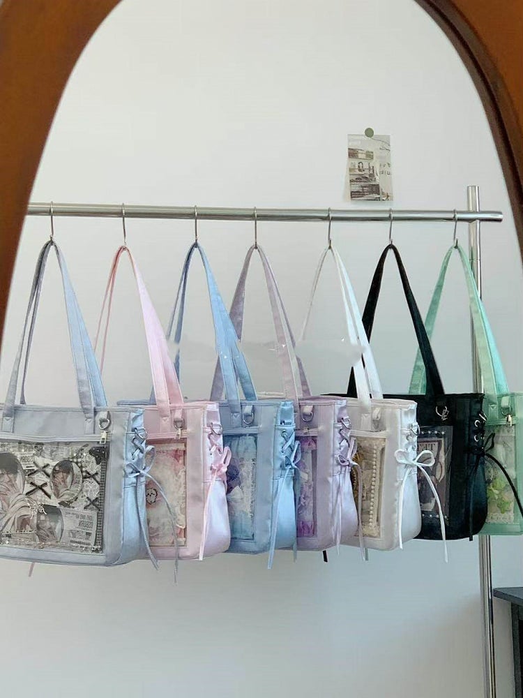 Lace Shoulder 9 Colors Ita Satin Bow Decoration Tie Side Bag