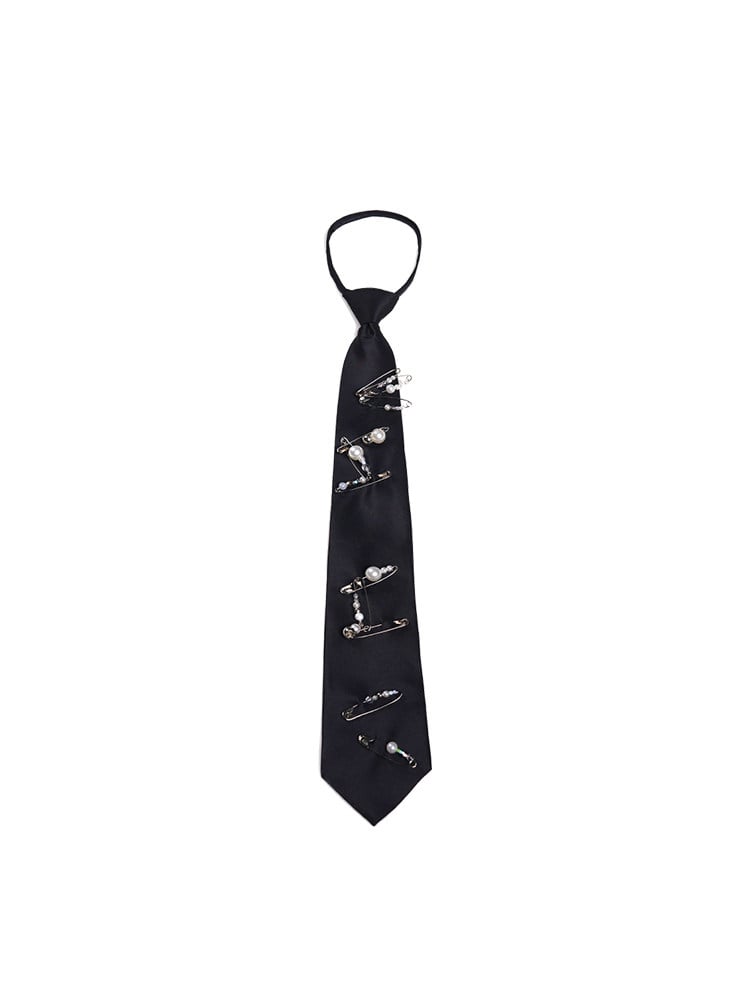 Épingle à Cravate Classique pour Homme, Décoration de Cou Noire avec Perles