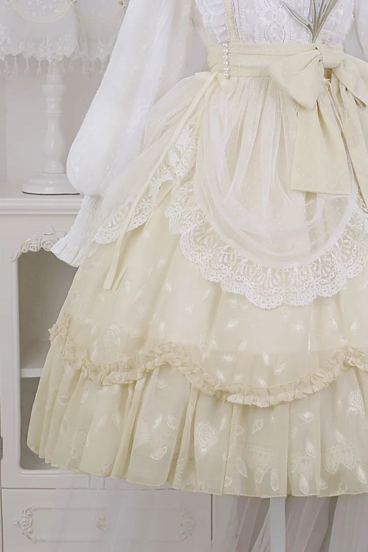 白と黄色のチューリップ刺繍アップリケボディスワンピース