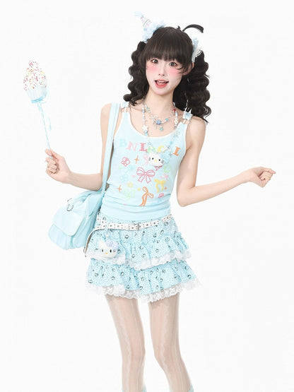 Blue Polka Dot Bow Camisole Top with Kawaii Style - Languid Park