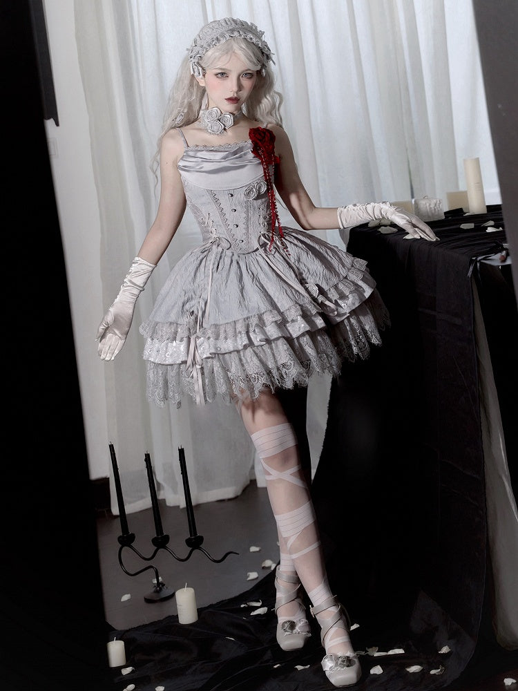 Silver Gray Cowl Neck Boned Witch Corset Top - With PUJI