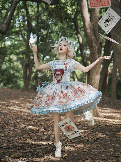 Alice in Wonderland Style Azure Sweet Skirt with Detachable Bow Ribbons - Forest Fairy Tales