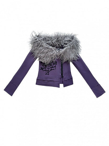 Haut à épaules dénudées - Détail violet encolure style punk brut