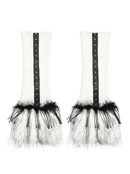 Schwarz-weiße Gothic-Strick-Beinwärmer mit Plüschbündchen