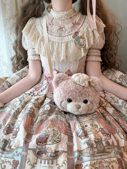 Plush Crossbody Bear Lolita Bag Teddy Face Brown/Pink/White