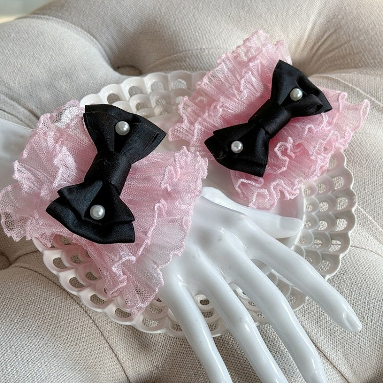 Lace Lolita Sweet Accents Options Bead and Wrist Color Cuffs – with 3 Bowknot