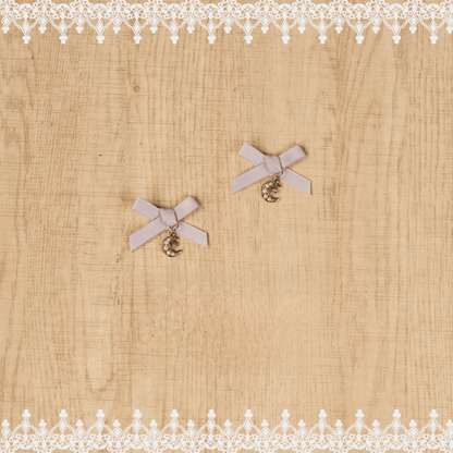 Jirai Kei – Altrosa Perlen-Haarspangen mit Mond/Herz und Schleife