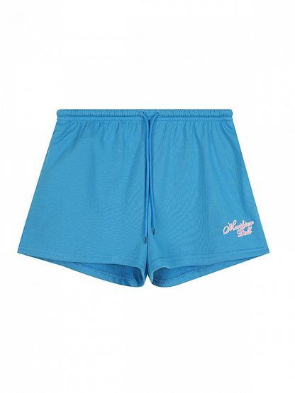 Adorable Blue Letter-Printed Drawstring Summer Shorts - Languid Park
