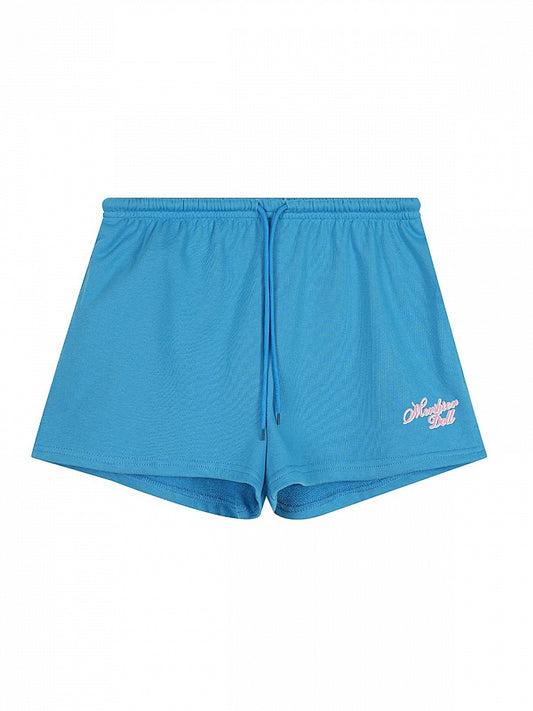 Adorable Blue Letter-Printed Drawstring Summer Shorts - Languid Park