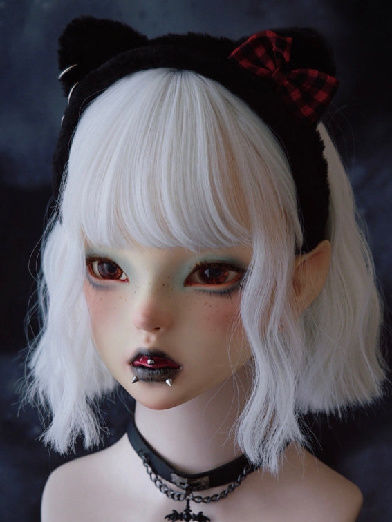 Charm Plaid Ear Red Heart Black Bowknot Details With And Pattern KC Cat