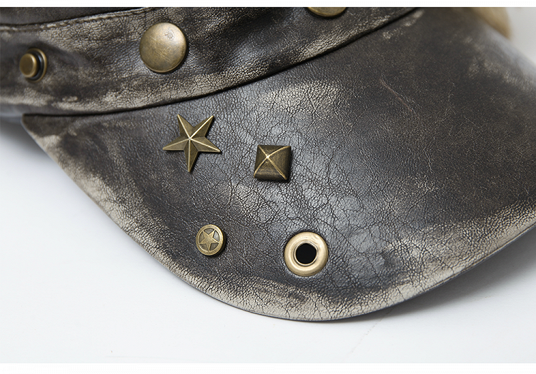 スタッドディテール付きダークレッドブラウンパンクハット