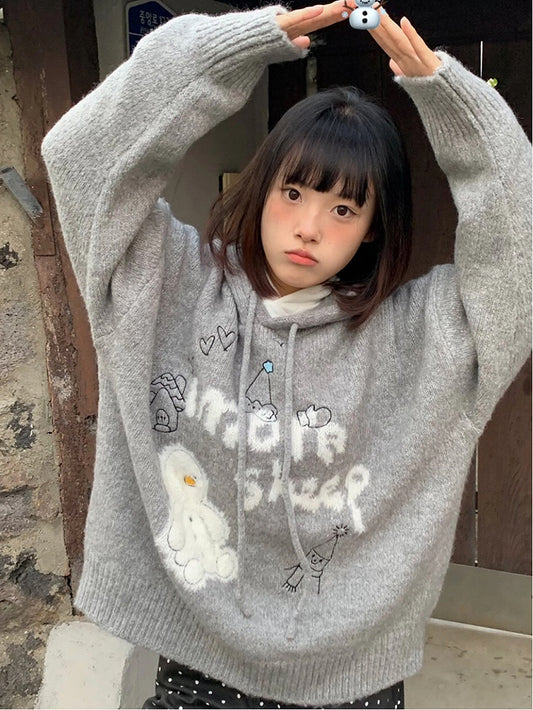 Hooded Gray Snowman Lettering with Sweater and Plush