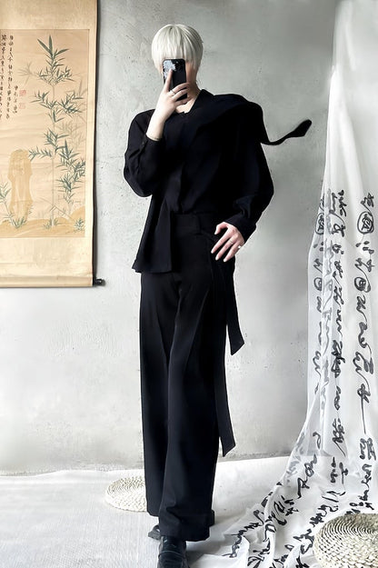 Black Retro Shirt a with Tie-Neck Relaxed