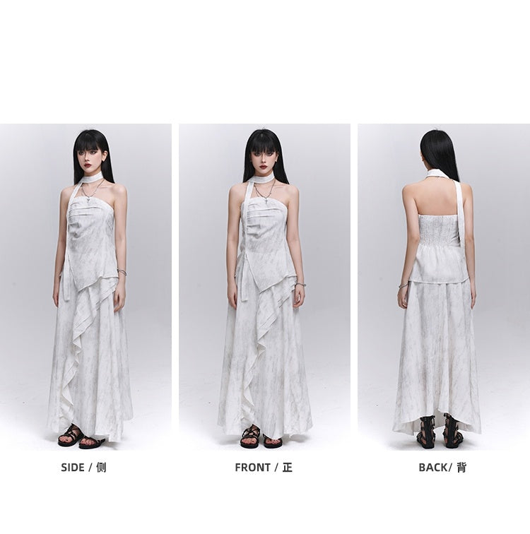 Off-white Side Strapless Top / Elastic Waist Scarf Slit with